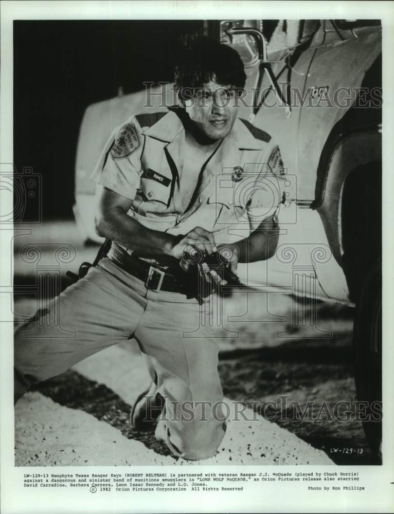 1982 Press Photo Actor Robert Beltran in "Lone Wolf McQuade" movie - nop53642-Historic Images