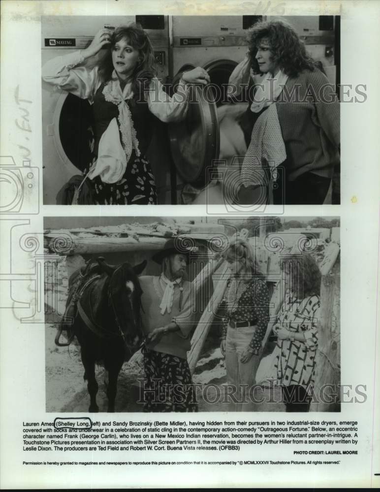 1987 Press Photo Actress Shelley Long, co-stars, &quot;Outrageous Fortune&quot; composite-Historic Images