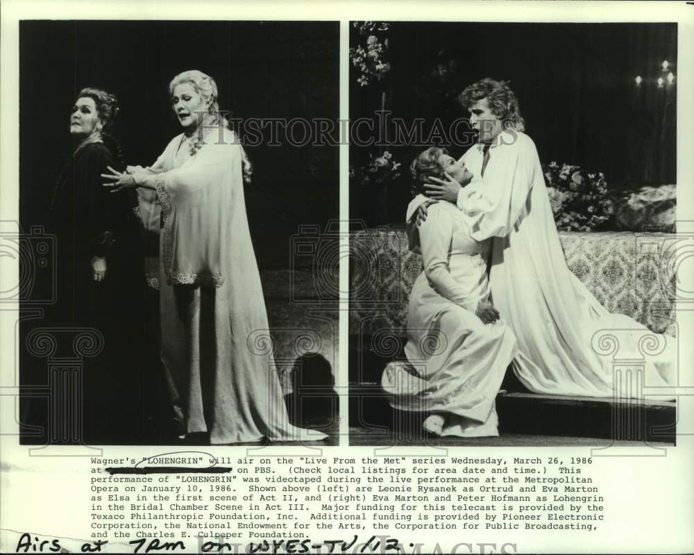 1986 Press Photo Cast in two scenes from "Lohengrin" on "Live From The Met"-Historic Images