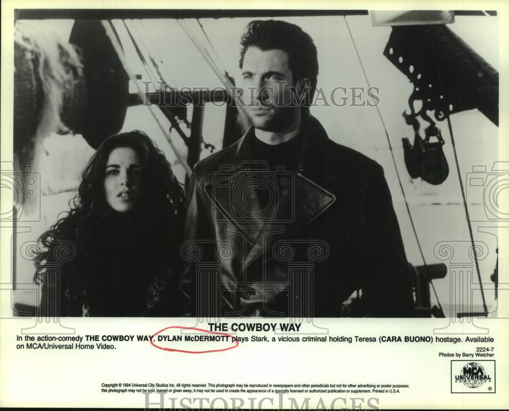 1994 Press Photo Dylan McDermott with co-actor Cara Buono in &#39;The Cowboy Way&quot;-Historic Images