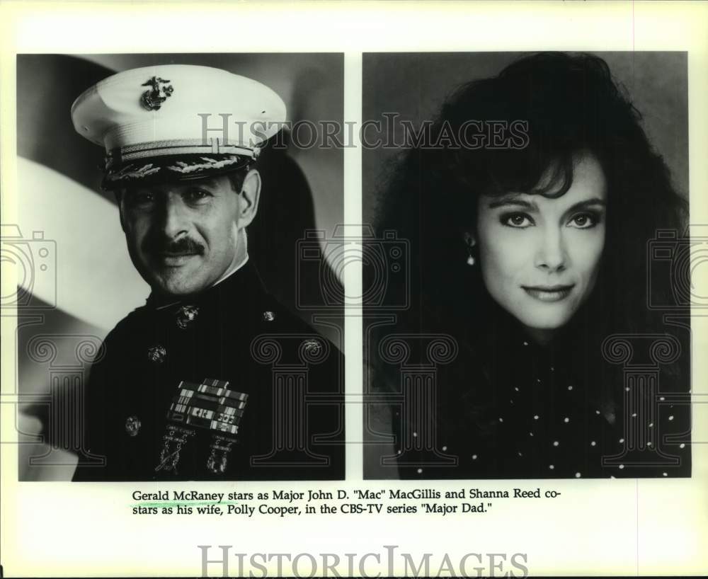 1989 Gerald McRaney ad Shanna Reed star in CBS-TV "Major Dad." - Historic Images