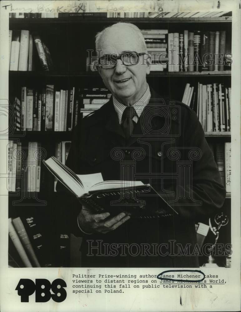 1978 Press Photo James Michener hosts a PBS show on distant regions of the world-Historic Images