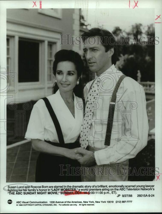 1988 Press Photo Susan Lucci and Roscoe Born star in ABC-TV "Lady Mobster."-Historic Images