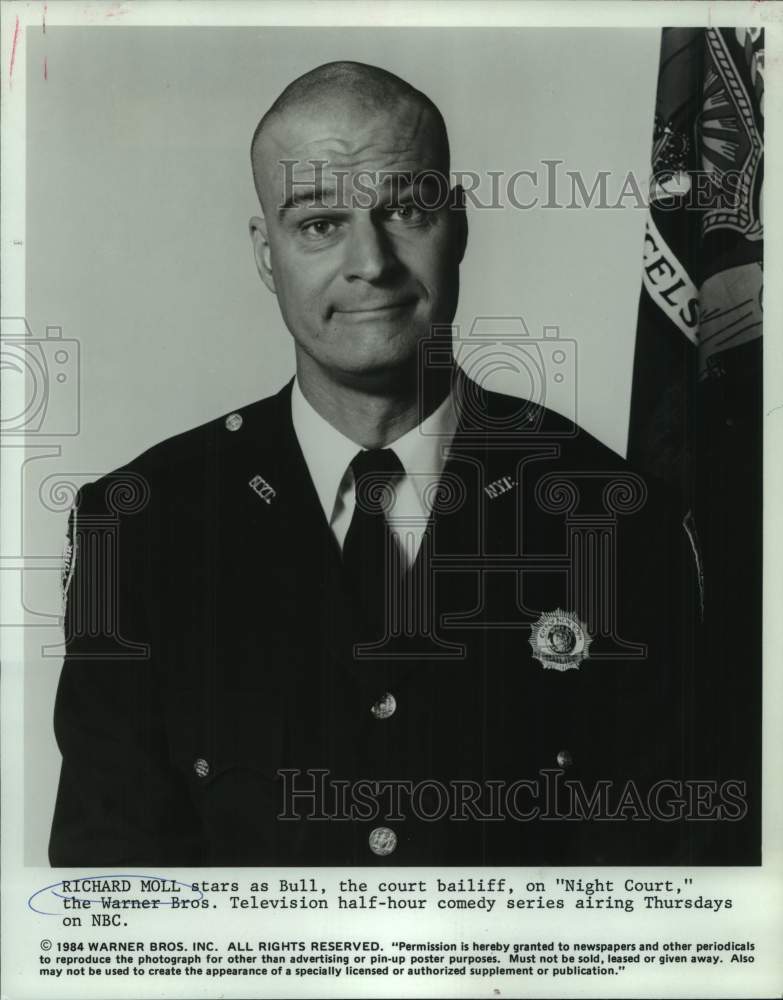 1984 Press Photo Actor Richard Moll in &quot;Night Court&quot; on NBC Television-Historic Images