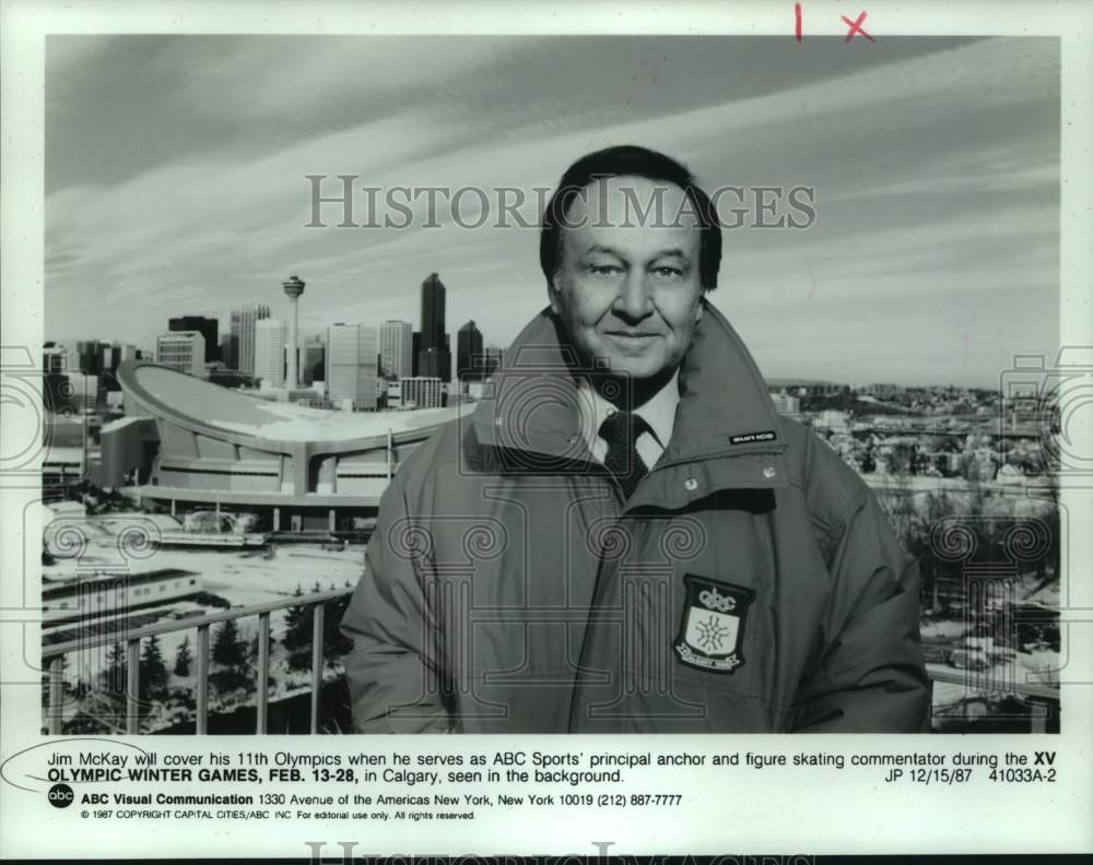 1987 Press Photo Jim McKay, commentator of XV Olympic Winter Games in Calgary-Historic Images