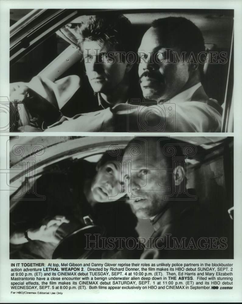 1990 Press Photo The stars from two movies Lethal Weapon 2 and The Abyss-Historic Images