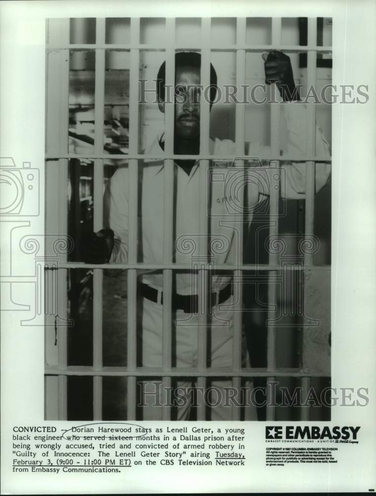 1987 Press Photo Dorian Harewood in Guilty of Innocence: The Lenell Geter Story-Historic Images