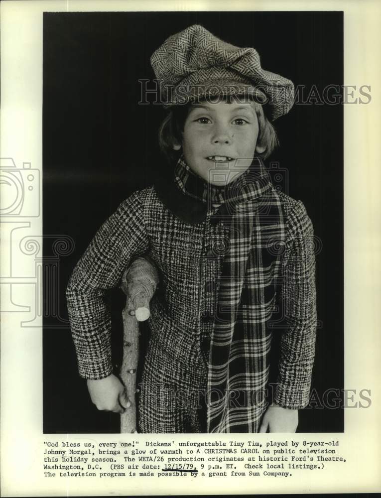 1980 Press Photo Johnny Morgal stars as Tiny Tim in Dickens&#39; &quot;A Christmas Story&quot;-Historic Images