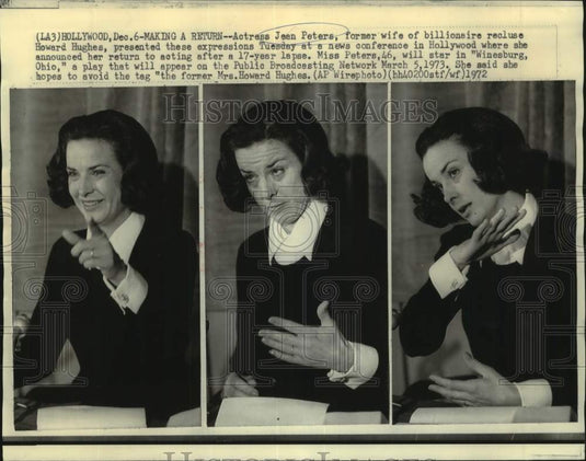 1972 Press Photo Actress Jean Peters at a news conference in Hollywood.-Historic Images