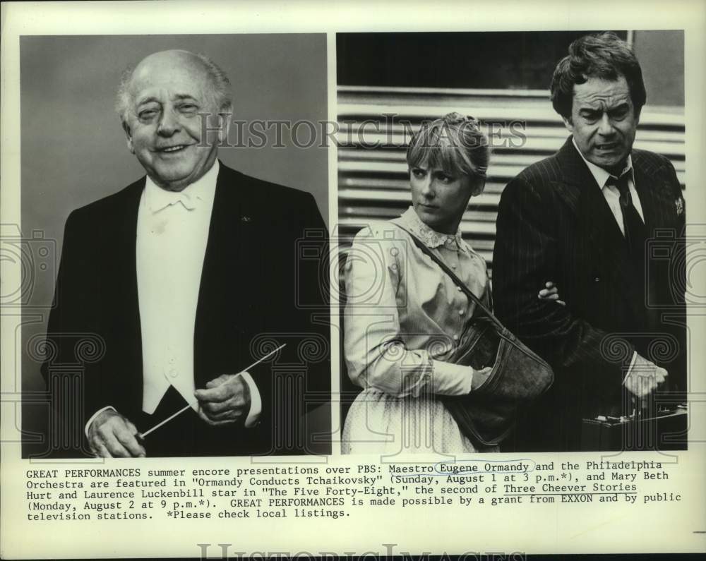 1982 Press Photo Conductor Eugene Ormandy and "The Five Forty-Eight" Actors-Historic Images