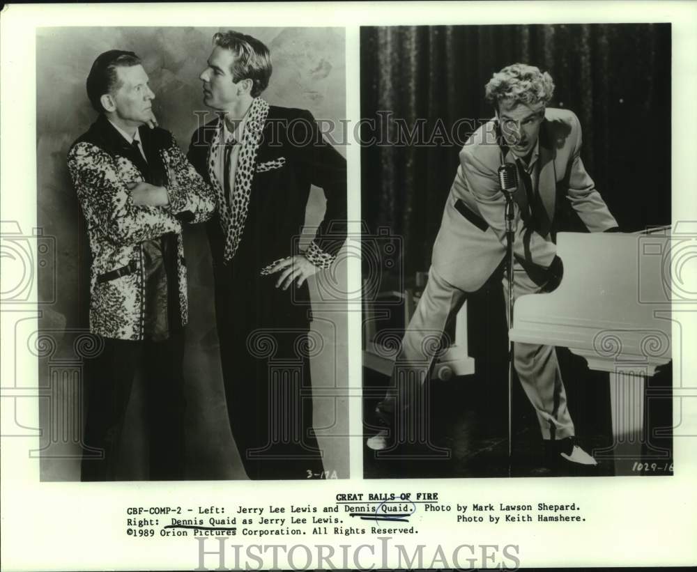 1989 Actor Dennis Quaid and entertainer Jerry Lee Lewis confer - Historic Images