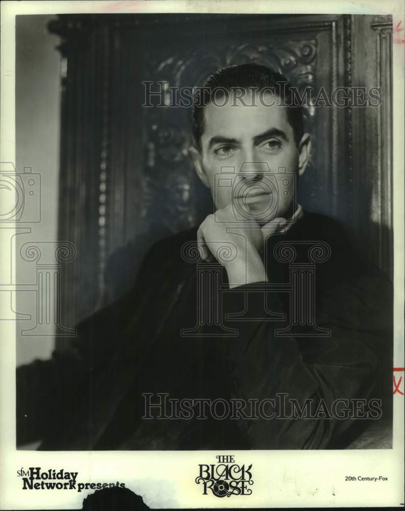 1982 Press Photo Tyrone Power stars in The Black Rose, on The Holiday Network.-Historic Images