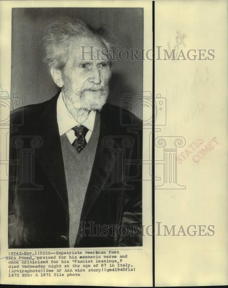 1971 American Poet Ezra Pound - Historic Images