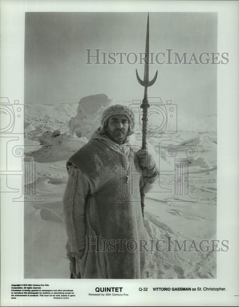 1979 Press Photo Vittorio Gassman as St. Christopher in snow scene in "Quintet."-Historic Images