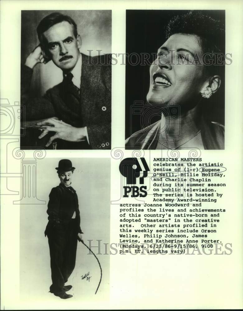 1986 Eugene O&#39;Neill, Billie Holiday, Charlie Chaplin on PBS-TV show - Historic Images