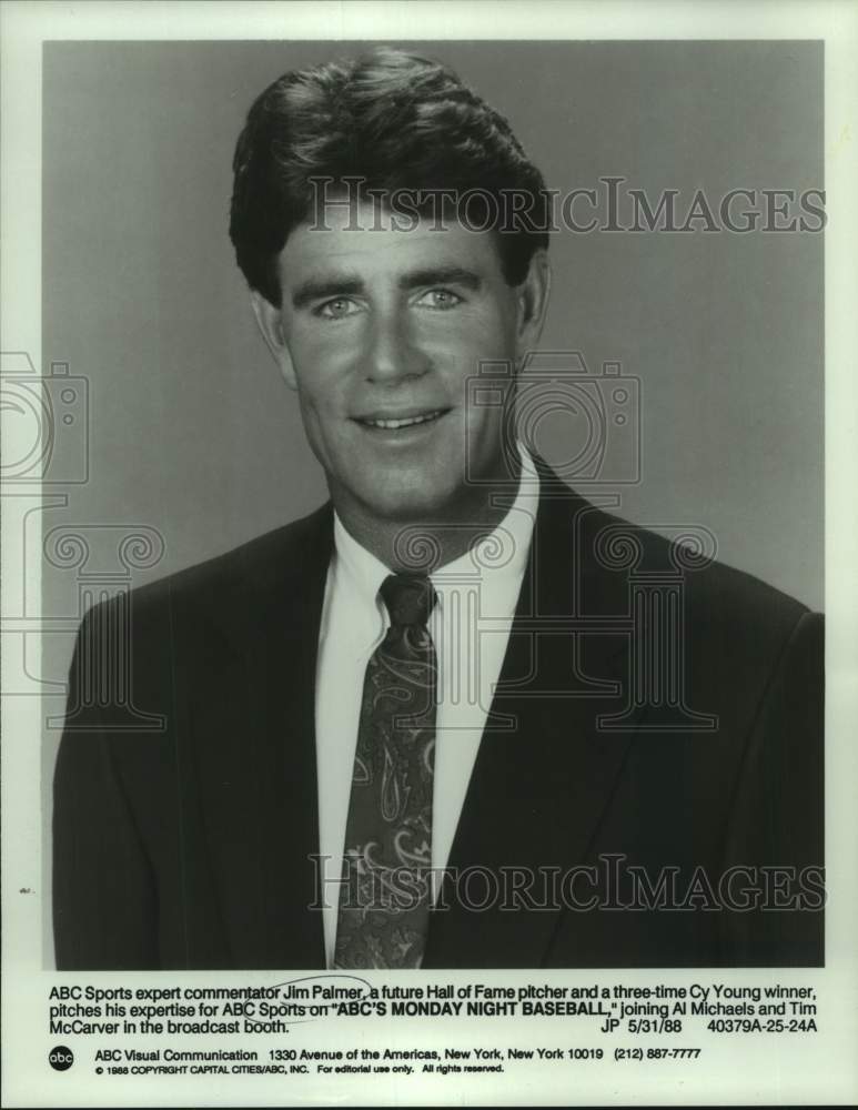 1988 Press Photo Jim Palmer, sportscaster on Monday Night Baseball, on ABC.- Historic Images