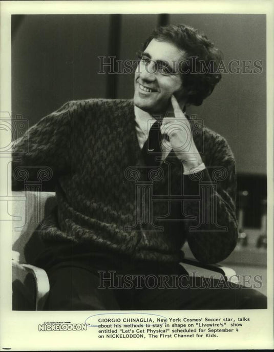 1982 Press Photo Giorgio Chinaglia, New York Cosmos' Soccer star on "Livewire"- Historic Images