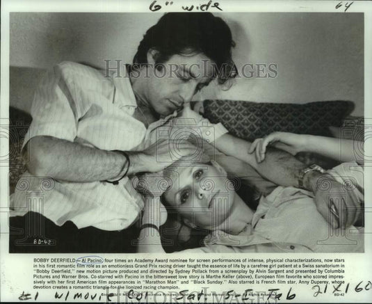1977 Press Photo Actors Al Pacino, Marthe Keller in "Bobby Deerfield" movie-Historic Images