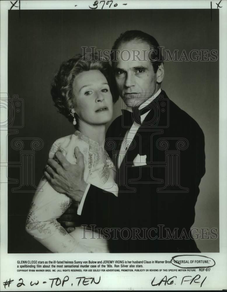 1990 Glenn Close &amp; Jeremy Irons stars in &quot;Reversal of Fortune&quot; - Historic Images