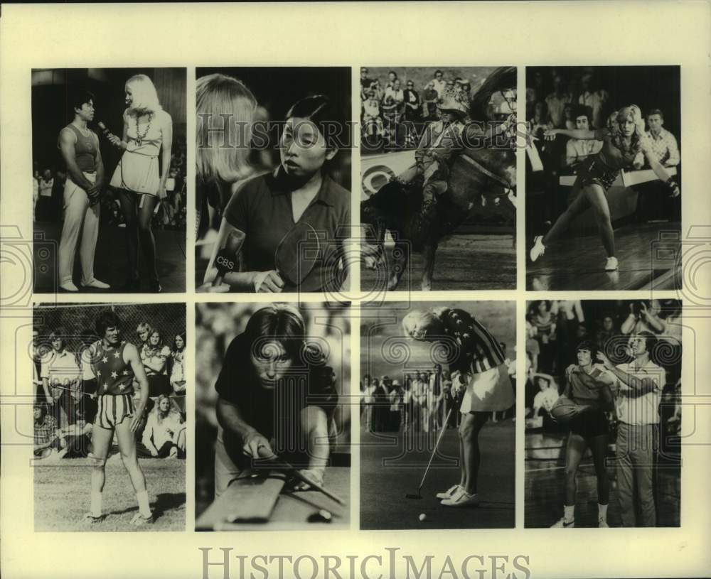 1976 Press Photo Competitors in &quot;The Challenge of the Sexes&quot; on CBS-TV - Historic Images