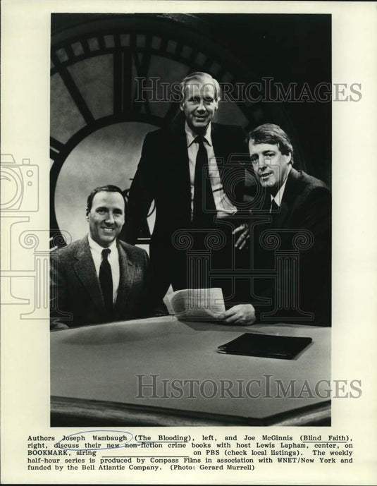 1989 Joseph Wambaugh, Joe McGinnis, Lewis Lapham on "Bookmark" - Historic Images