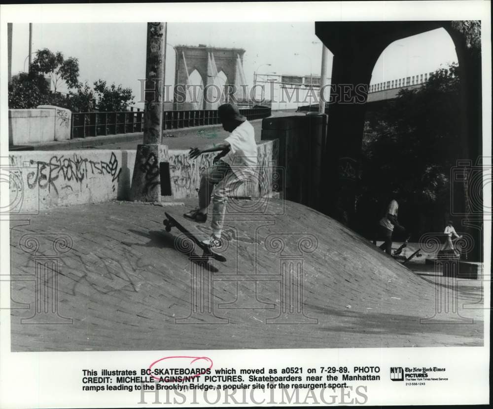 1989 Press Photo Skateboarders near the Manhattan ramps - nop88108 - Historic Images