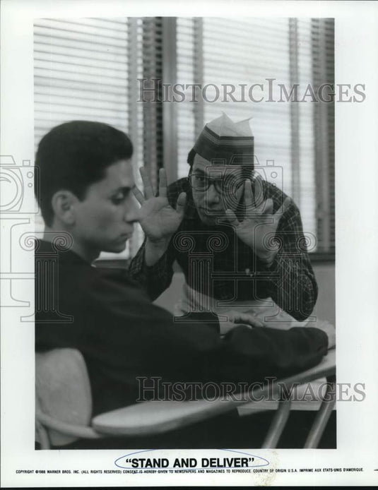 1989 Cast in a scene from "Stand and Deliver." from Warner Brothers. - Historic Images