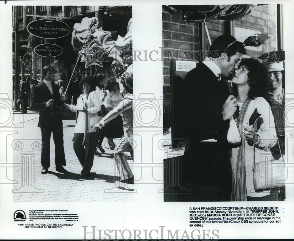 1982 Press Photo Charles Siebert and Marcia Rodd on &quot;Trapper John, M.D.&quot; - Historic Images