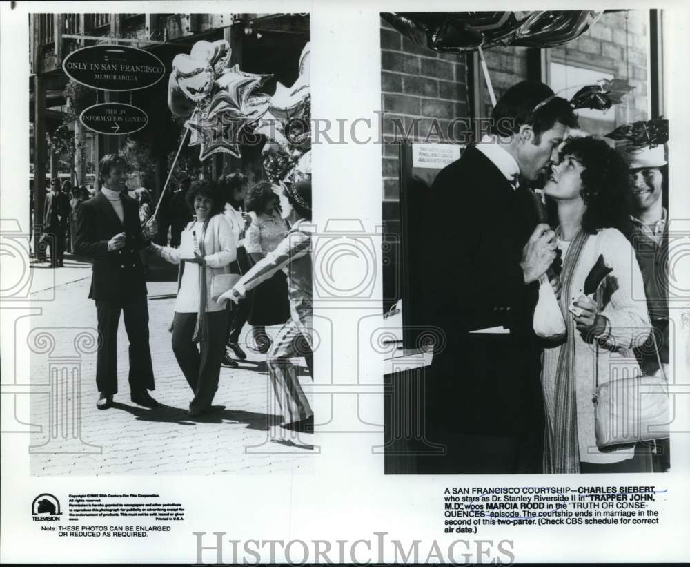 1982 Press Photo Charles Siebert and Marcia Rodd on "Trapper John, M.D." - Historic Images