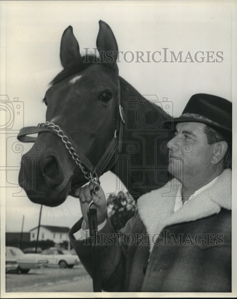 1972 Horse Racing- Audley Farm&#39;s 5 year old Git shown with trainer. - Historic Images