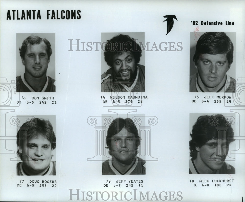 1982 Press Photo Atlanta Falcons - Don Smith, Other Defensive Line Players - Historic Images