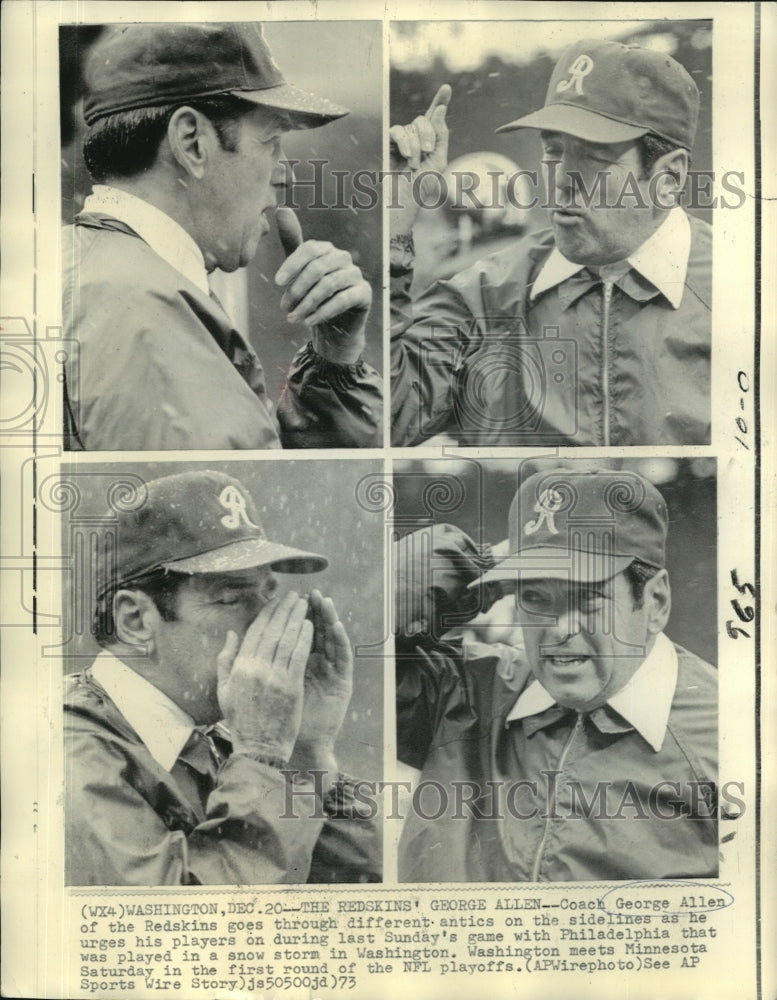 1974 Redskins coach George Allen at a game played in a snowstorm. - Historic Images