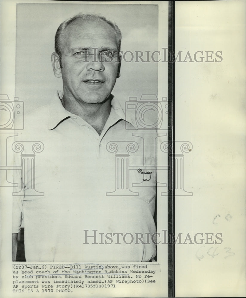 1970 Press Photo Bill Austin, Washington Redskins Football Head Coach - Historic Images