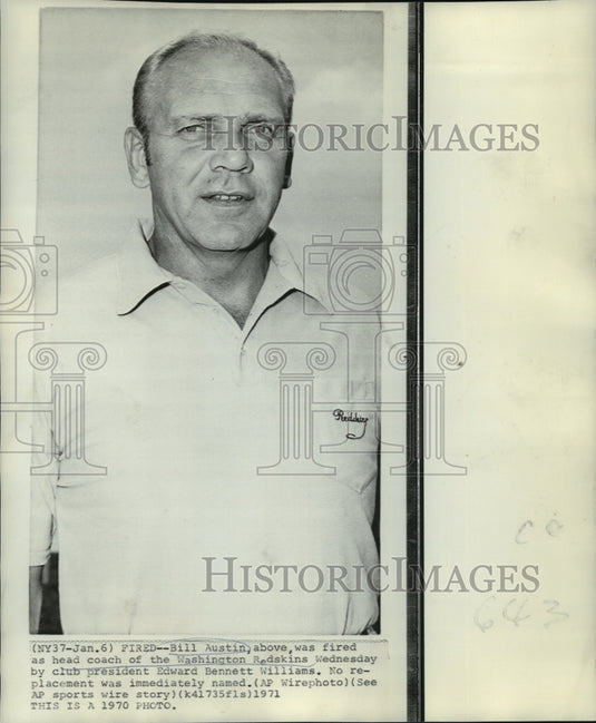 1970 Press Photo Bill Austin, Washington Redskins Football Head Coach - Historic Images