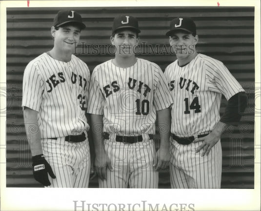 1989 Press Photo Billy Boasberg with Two Other Jesuit Baseball Pitchers- Historic Images