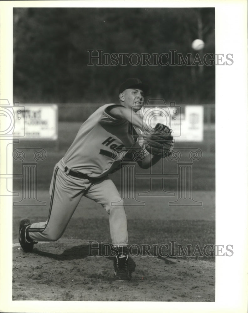 Press Photo Baseball Action with Hahnville High Pitcher Against H.L. Borgeois - Historic Images