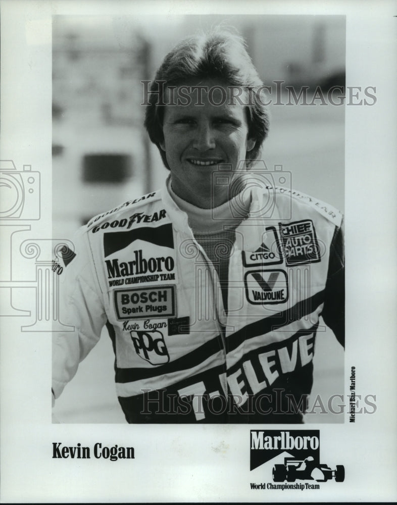 1986 Press Photo Car Racer Kevin Cogan of the Marlboro World Championship Team - Historic Images