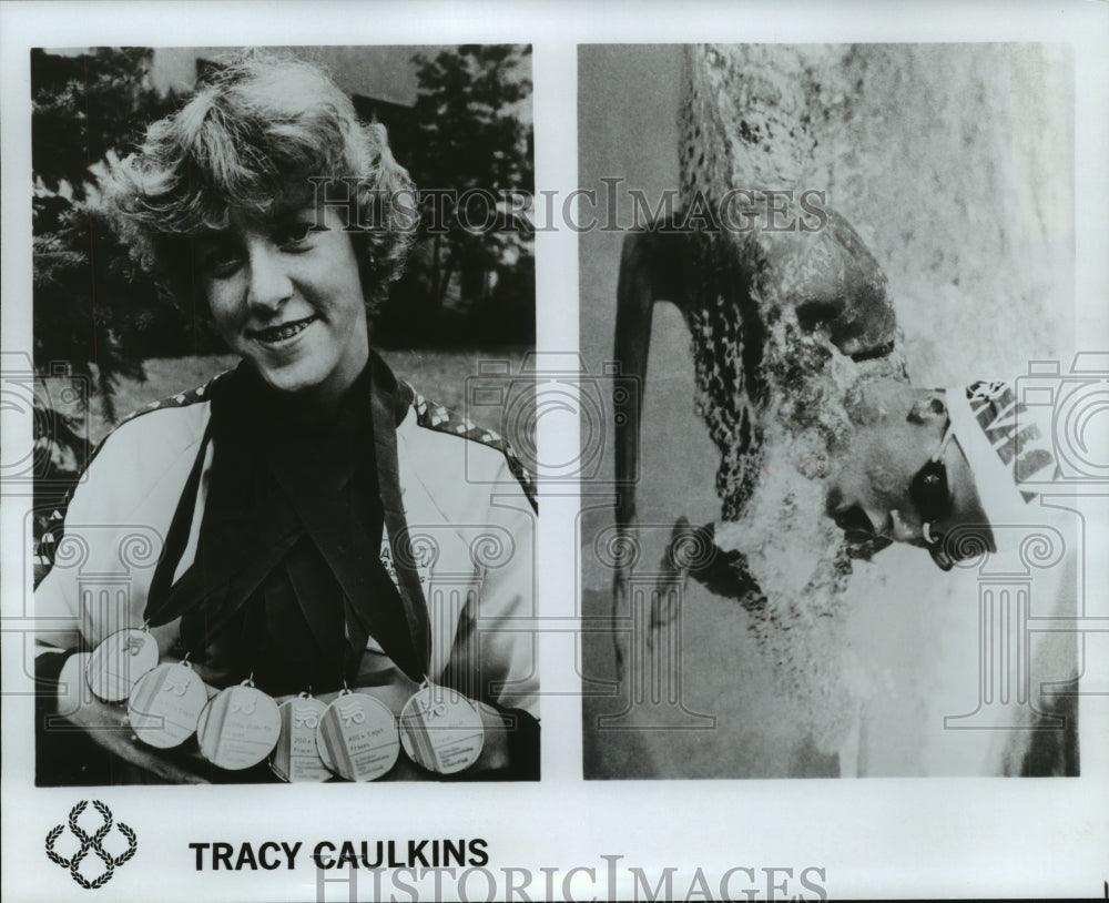 1981 Press Photo Swimmer Tracy Caulkins with Awards - nos06902 - Historic Images