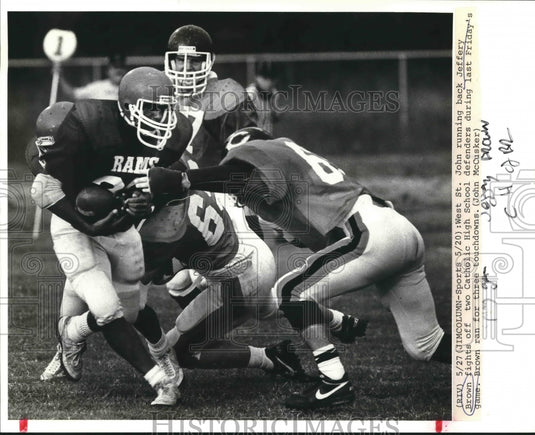 1988 Press Photo West Saint John Running Back Jeffery Brown, Others in Game - Historic Images