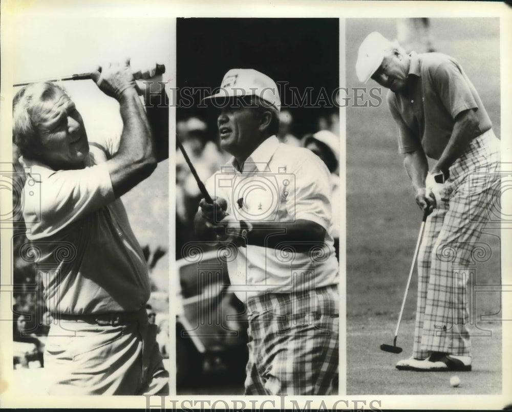 1980 Press Photo Golfers Arnold Palmer, Bob Goalby, Tommy Bolt on NBC Television - Historic Images