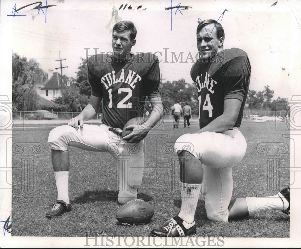 1967 Press Photo Brad Calhoun, Tulane University Football Player with Teammate- Historic Images