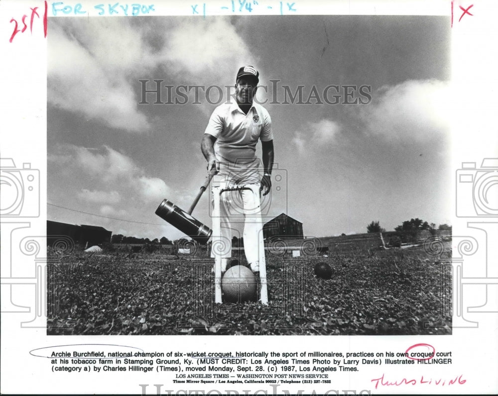 1987 Press Photo Archie Burchfield, national champion of six wicket croquet - Historic Images