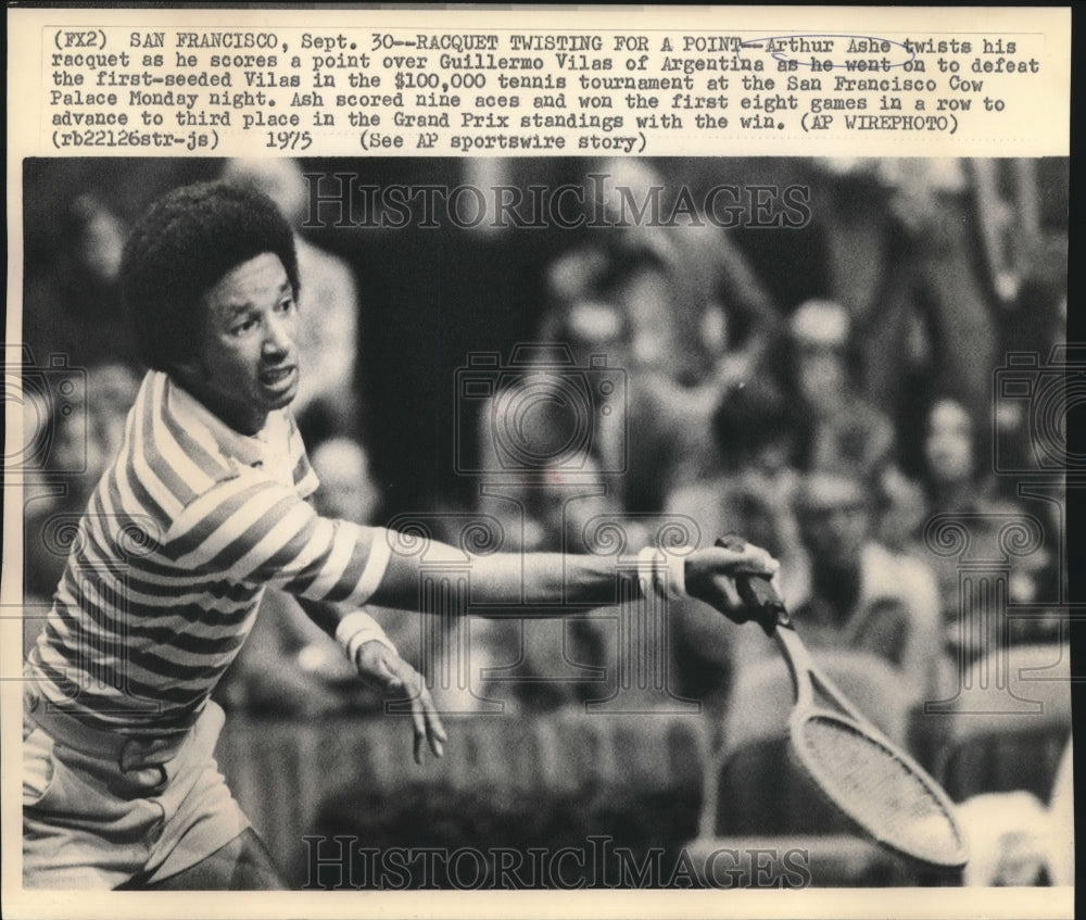 1975 Press Photo Arthur Ashe, Tennis Player at San Francisco Cow Palace Match - Historic Images