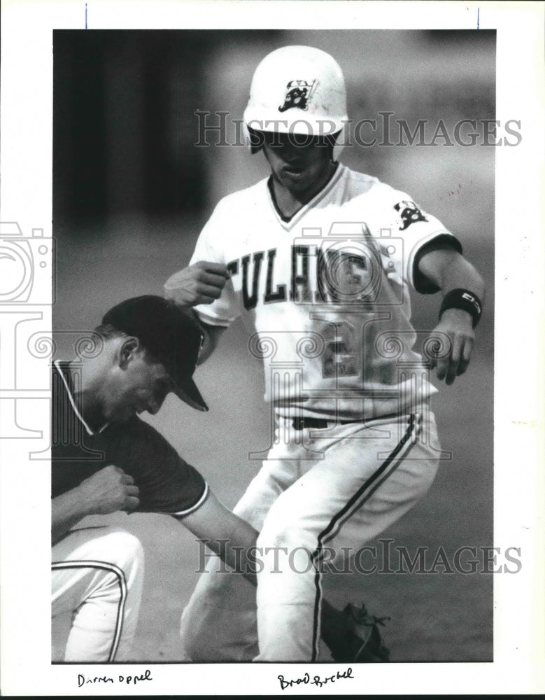 1992 Press Photo Baseball Players Brad Buckel and Darren Oppel in Game - Historic Images