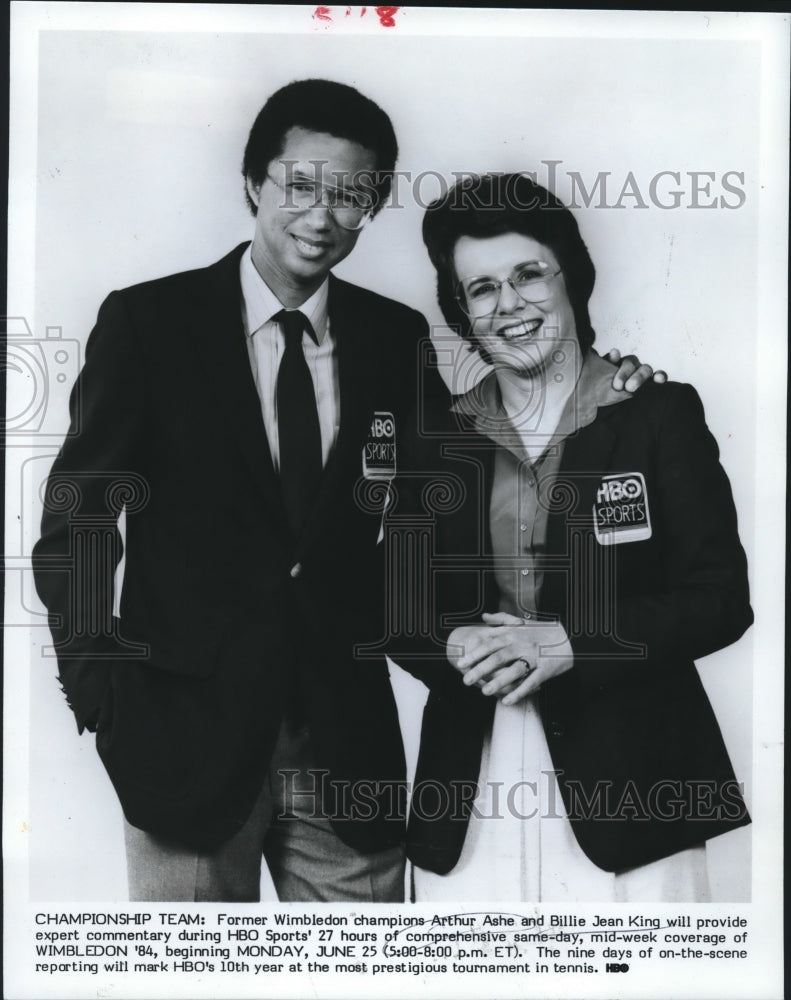 1984 Press Photo Former Wimbledon champions Arthur Ashe and Billie Jean King - Historic Images