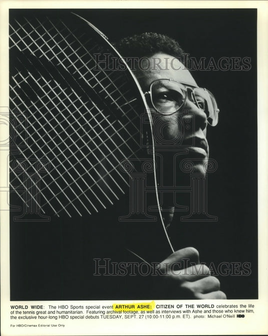 1995 Press Photo Arthur Ashe Tennis Player on Televisions "Citizen of the World" - Historic Images