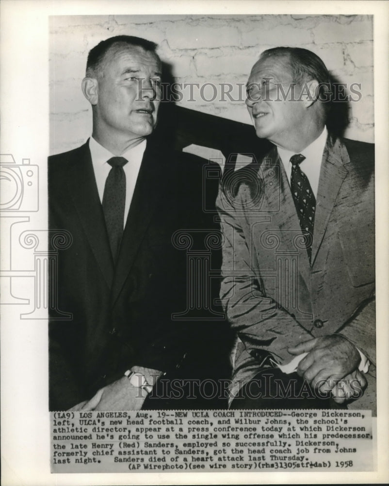 1958 Press Photo Head Football Coach George Dickerson and Wilbur Johns, Director - Historic Images