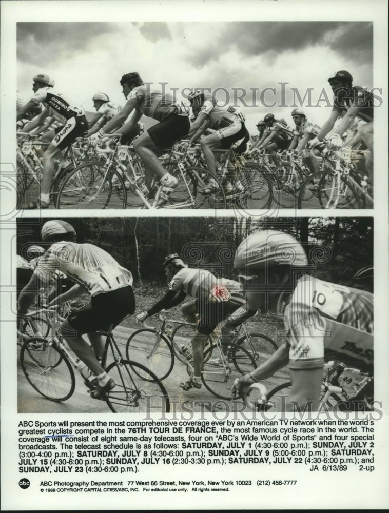 1989 Press Photo Cyclists Race at Tour De France on American Television Network - Historic Images