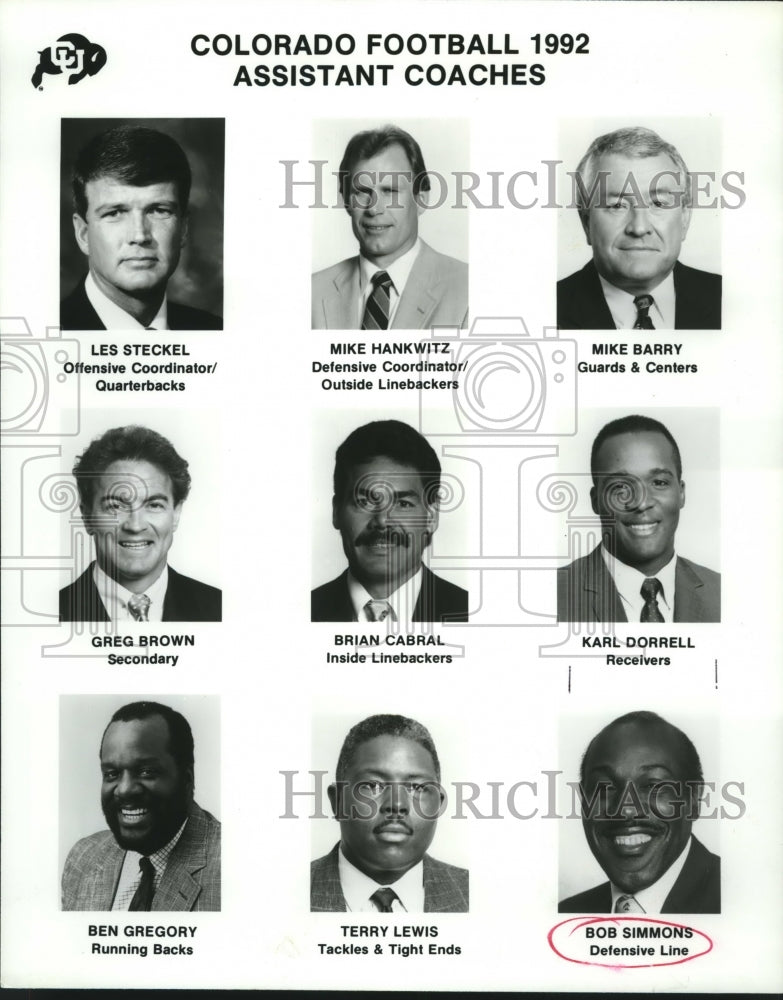 1992 Press Photo Coach Bob Simmons with Colorado Football Assistant Coaches - Historic Images