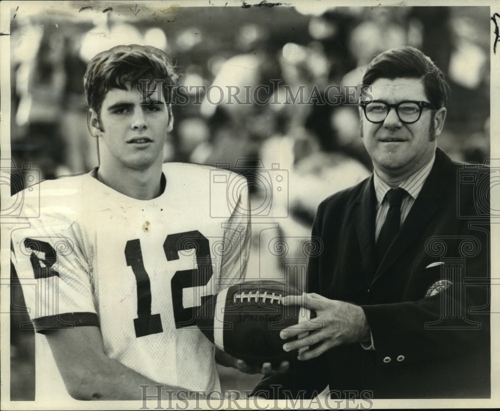 1970 Press Photo Miles Clements, Newman School Football Player with Headmaster - Historic Images